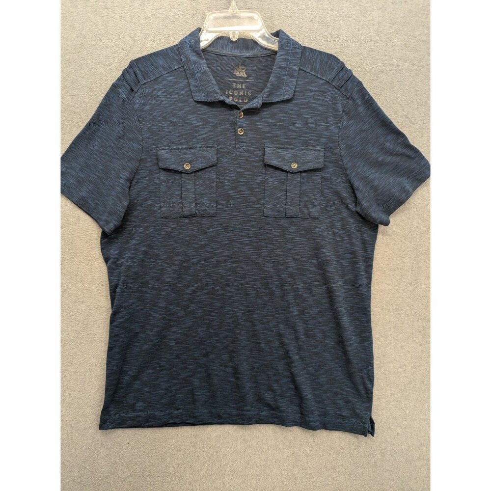 Rock Republic Polo Shirt Mens Large Blue Dual Pocket Stretch Tagless Jersey Knit